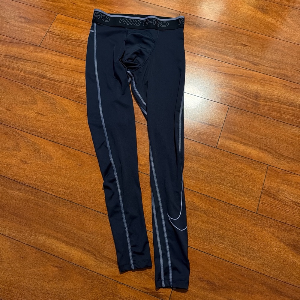 Nike Pro Black Leggings with Silver Stripes